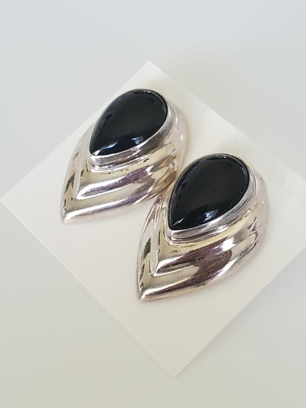Vintage Taxco Chunky Onyx Sterling Silver Stud Earrings